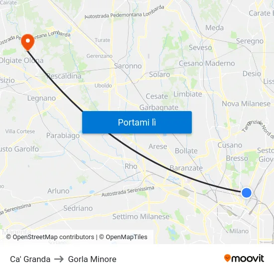 Ca' Granda to Gorla Minore map