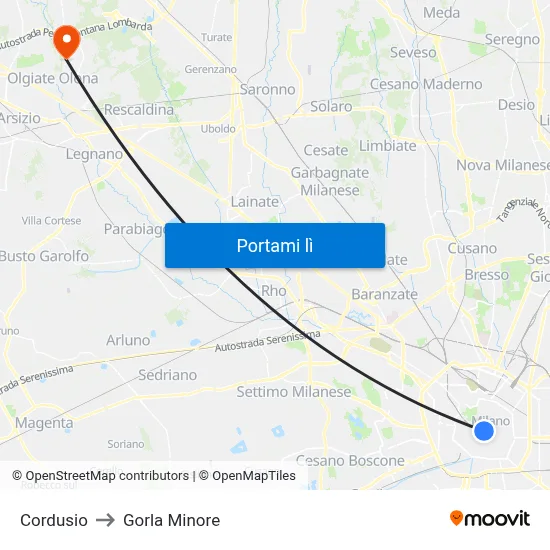 Cordusio to Gorla Minore map