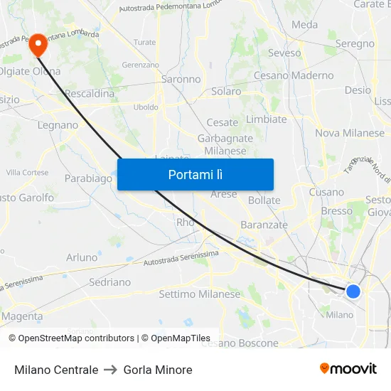 Milano Centrale to Gorla Minore map