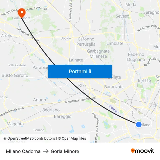 Milano Cadorna to Gorla Minore map