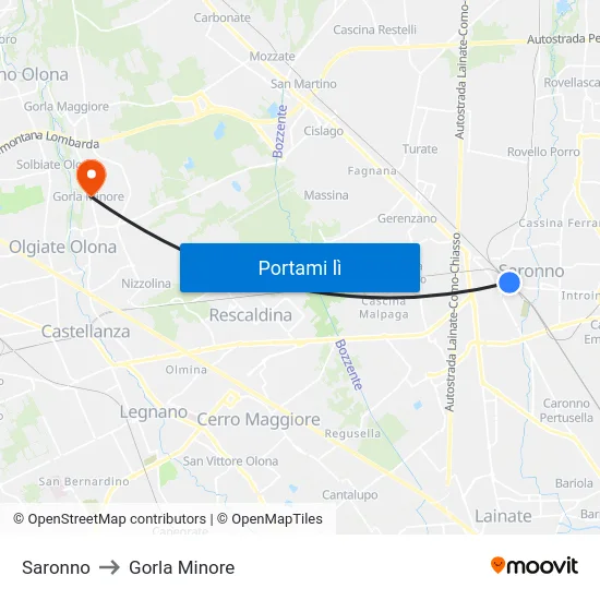 Saronno to Gorla Minore map