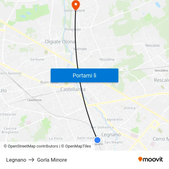 Legnano to Gorla Minore map