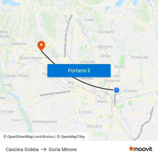 Cascina Gobba to Gorla Minore map