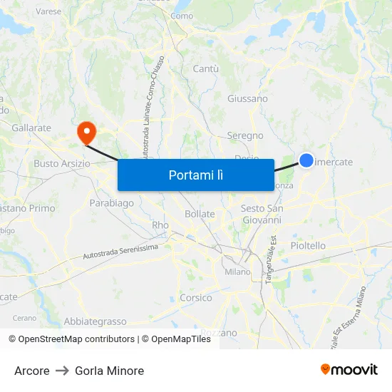 Arcore to Gorla Minore map