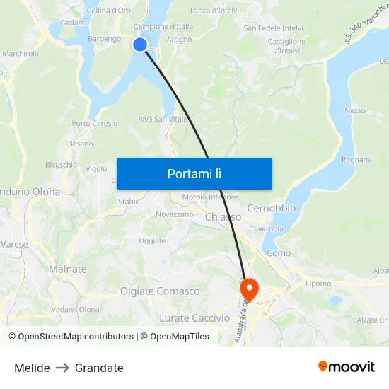 Melide to Grandate map