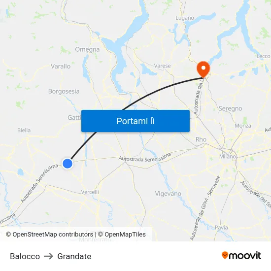 Balocco to Grandate map