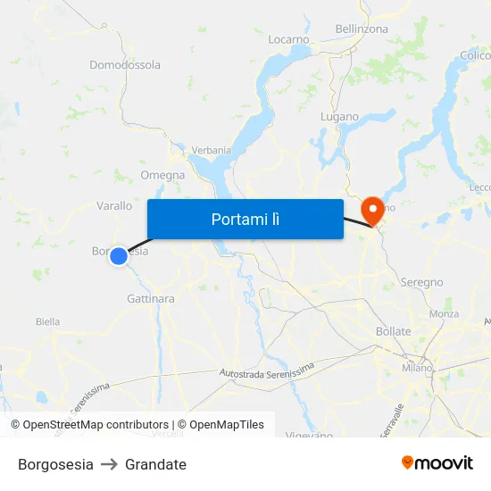 Borgosesia to Grandate map