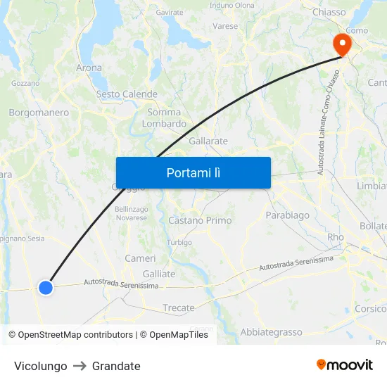 Vicolungo to Grandate map