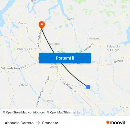 Abbadia Cerreto to Grandate map