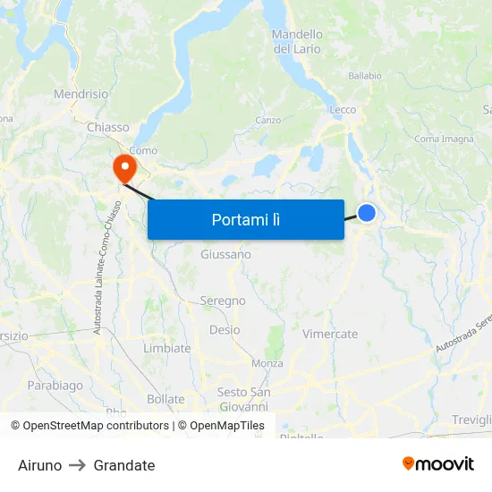 Airuno to Grandate map