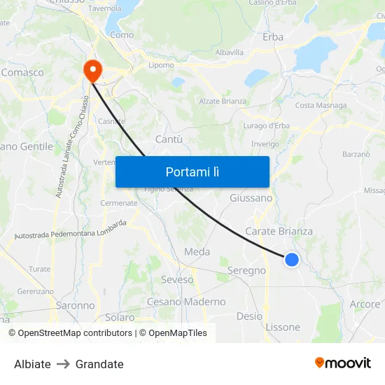 Albiate to Grandate map