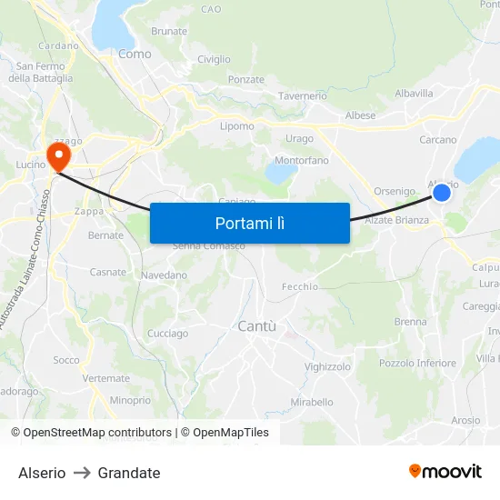 Alserio to Grandate map