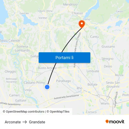 Arconate to Grandate map