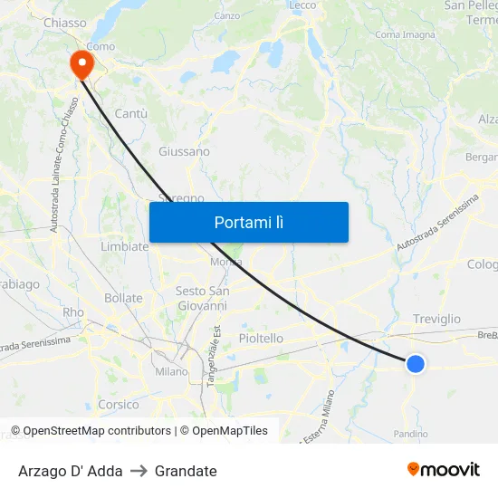 Arzago D' Adda to Grandate map