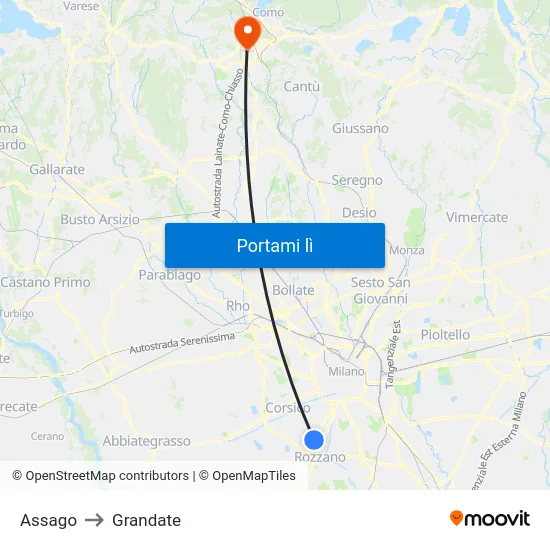 Assago to Grandate map