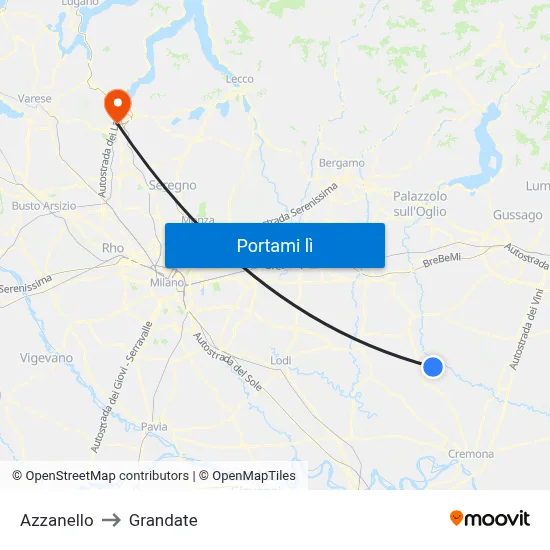 Azzanello to Grandate map