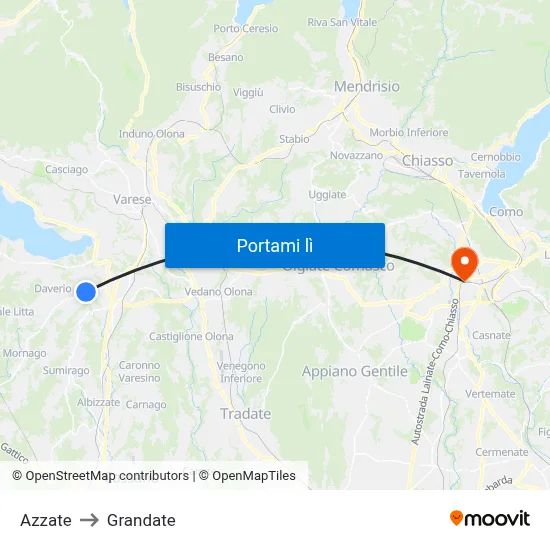 Azzate to Grandate map