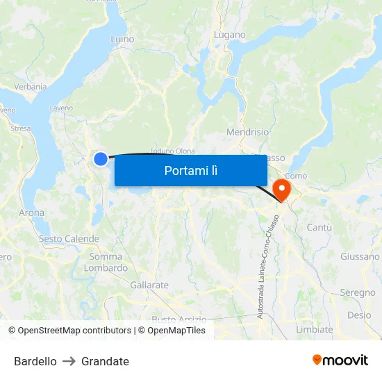 Bardello to Grandate map