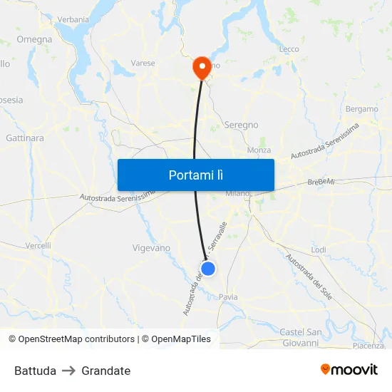 Battuda to Grandate map