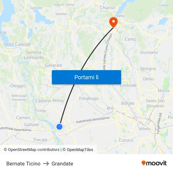 Bernate Ticino to Grandate map