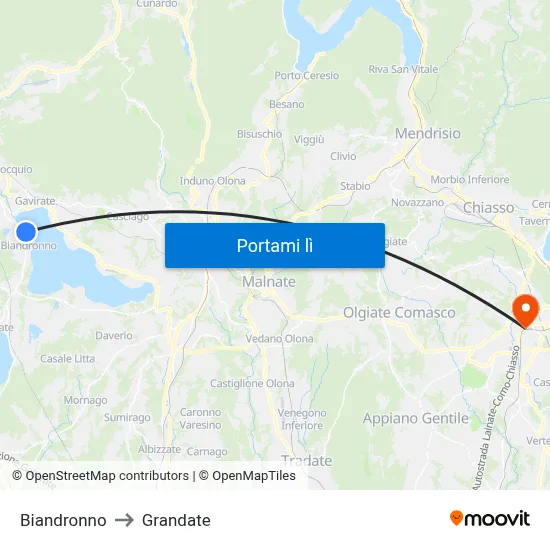 Biandronno to Grandate map