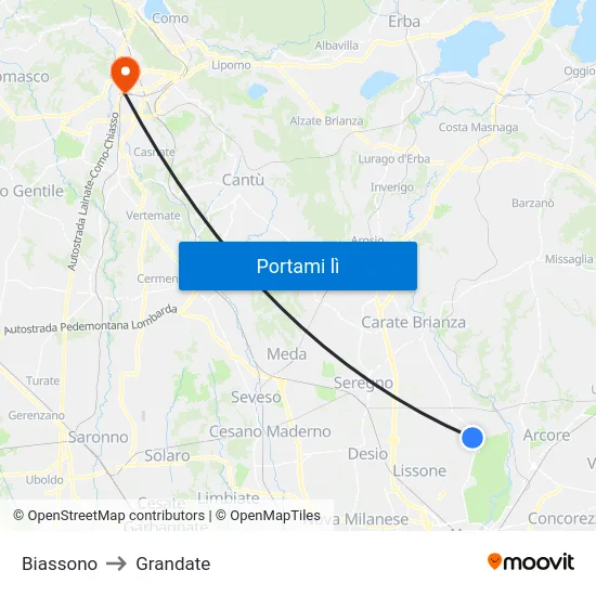 Biassono to Grandate map