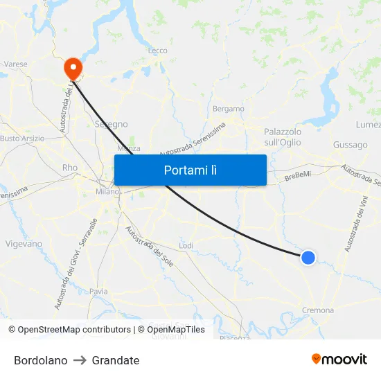 Bordolano to Grandate map