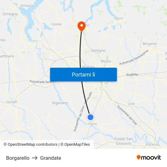 Borgarello to Grandate map