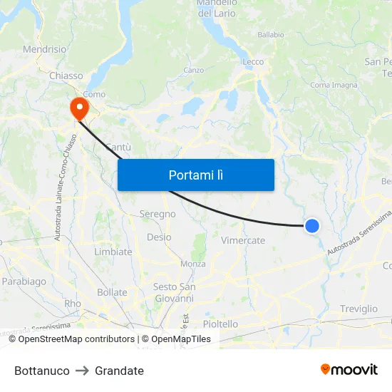 Bottanuco to Grandate map
