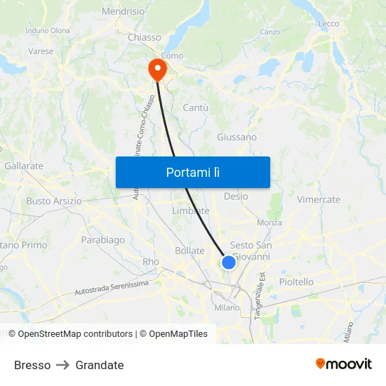 Bresso to Grandate map