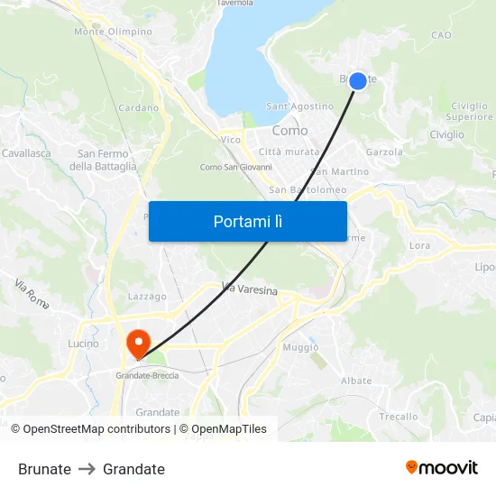 Brunate to Grandate map