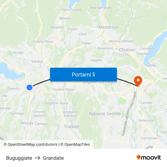 Buguggiate to Grandate map