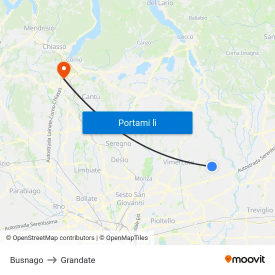 Busnago to Grandate map