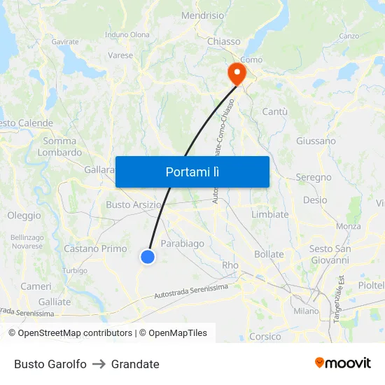 Busto Garolfo to Grandate map