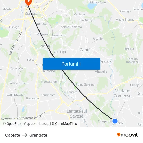 Cabiate to Grandate map