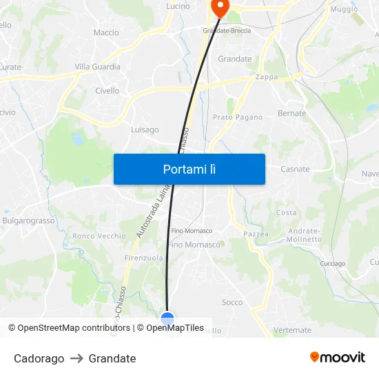 Cadorago to Grandate map
