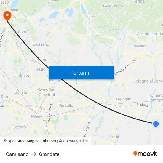 Camisano to Grandate map