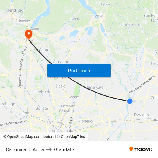Canonica D' Adda to Grandate map