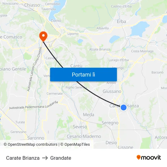 Carate Brianza to Grandate map