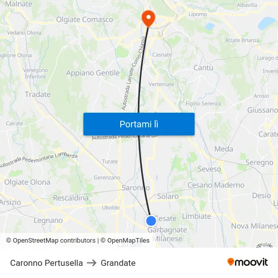 Caronno Pertusella to Grandate map