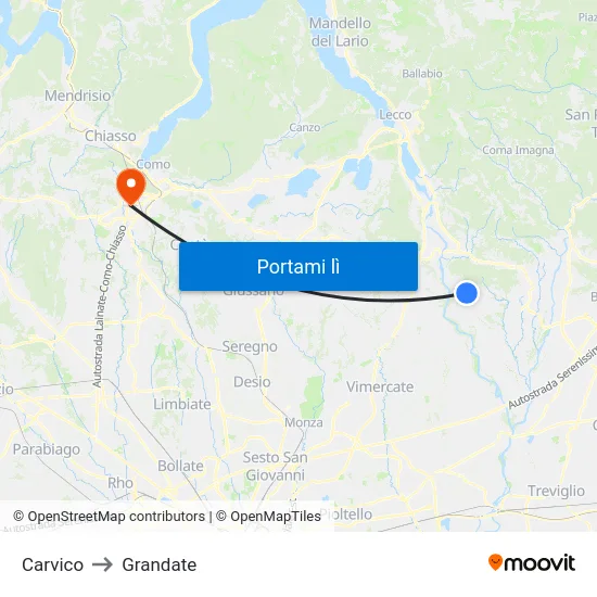 Carvico to Grandate map