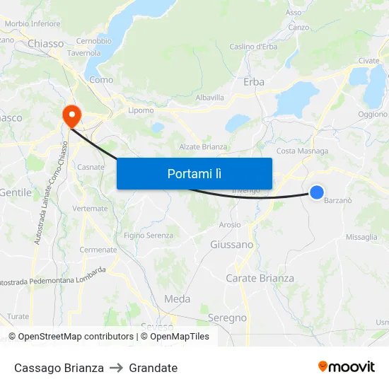 Cassago Brianza to Grandate map