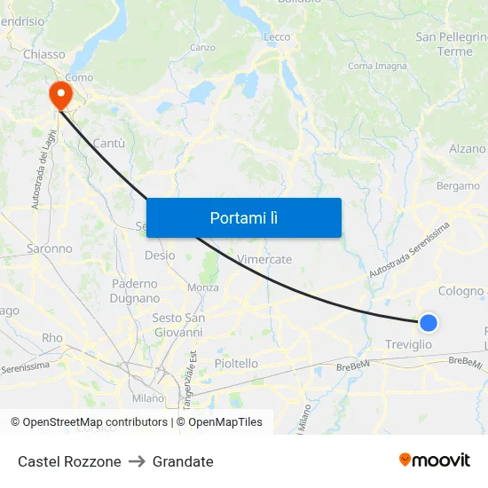 Castel Rozzone to Grandate map