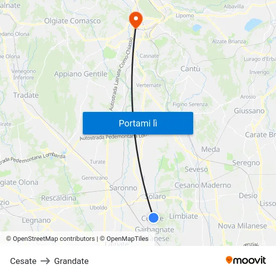 Cesate to Grandate map