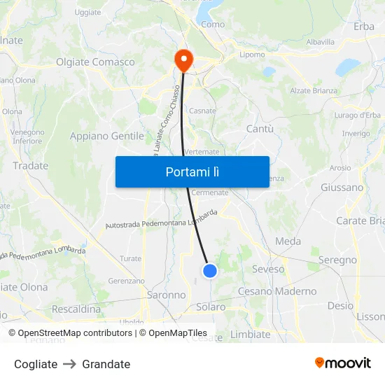 Cogliate to Grandate map