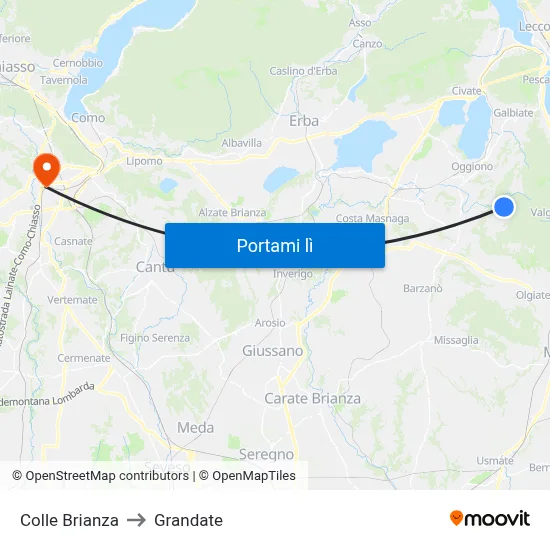 Colle Brianza to Grandate map