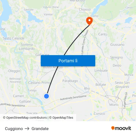 Cuggiono to Grandate map