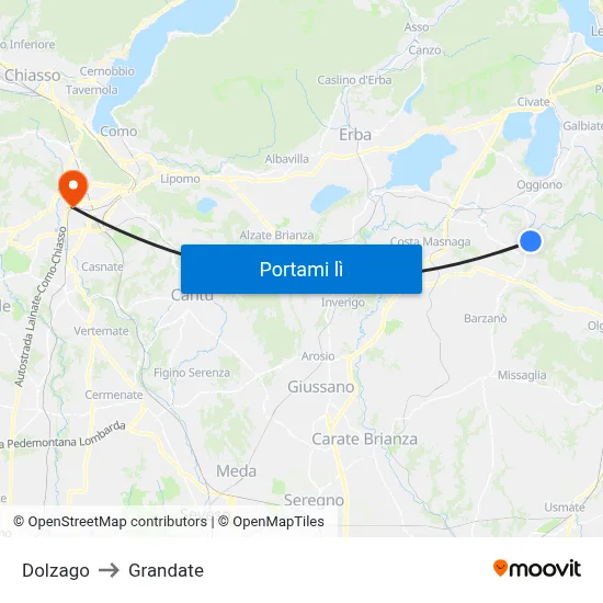 Dolzago to Grandate map
