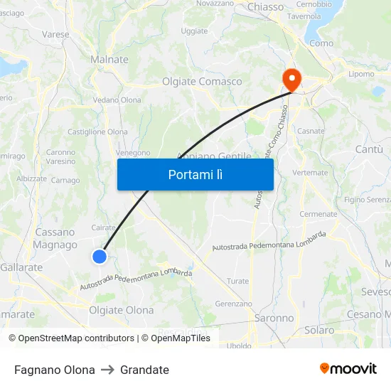 Fagnano Olona to Grandate map