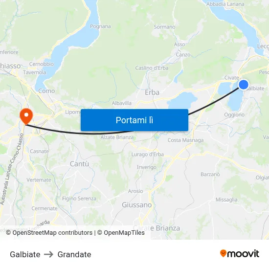 Galbiate to Grandate map